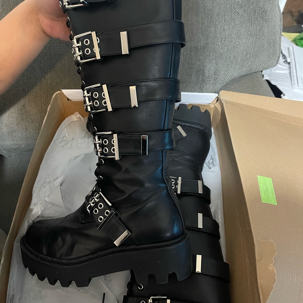 Demonia Black Combat Boots with Chunky Platform